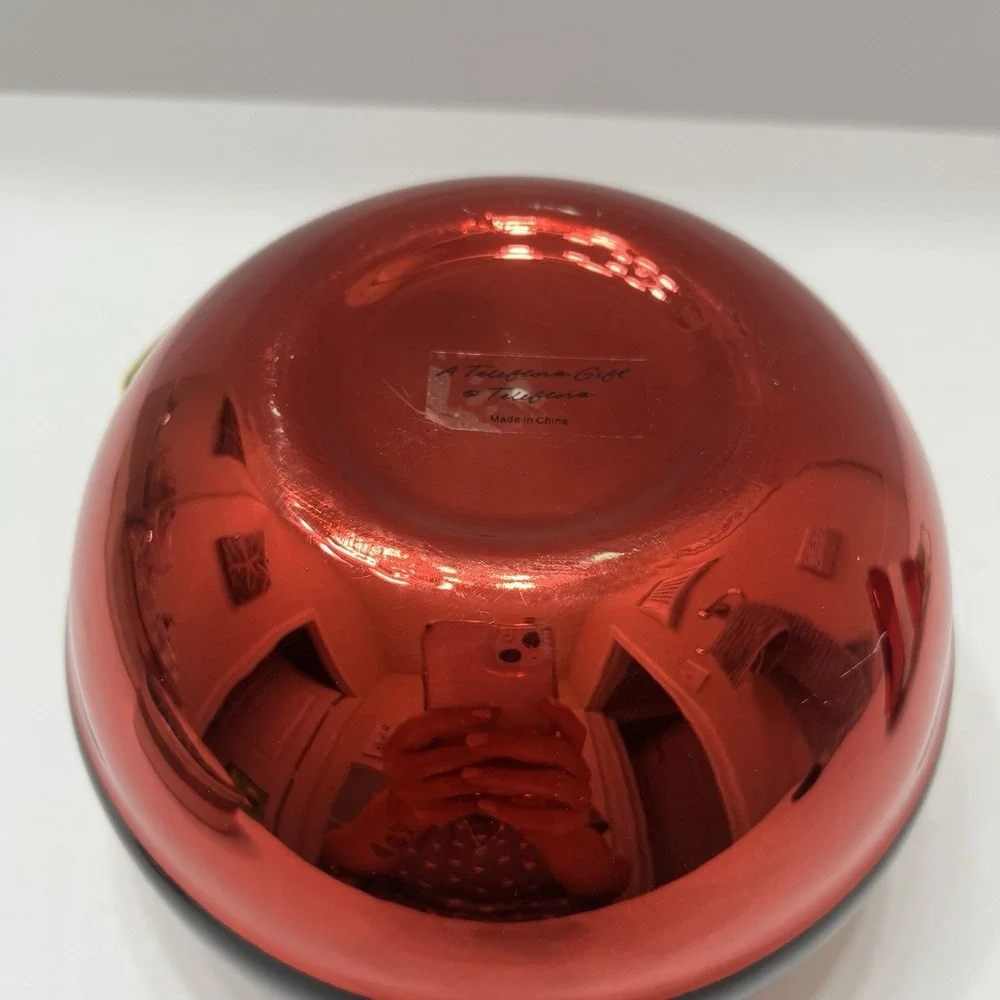 Christmas Santa Cookie Jar Ornament Shaped With Lid Round Red 8.5